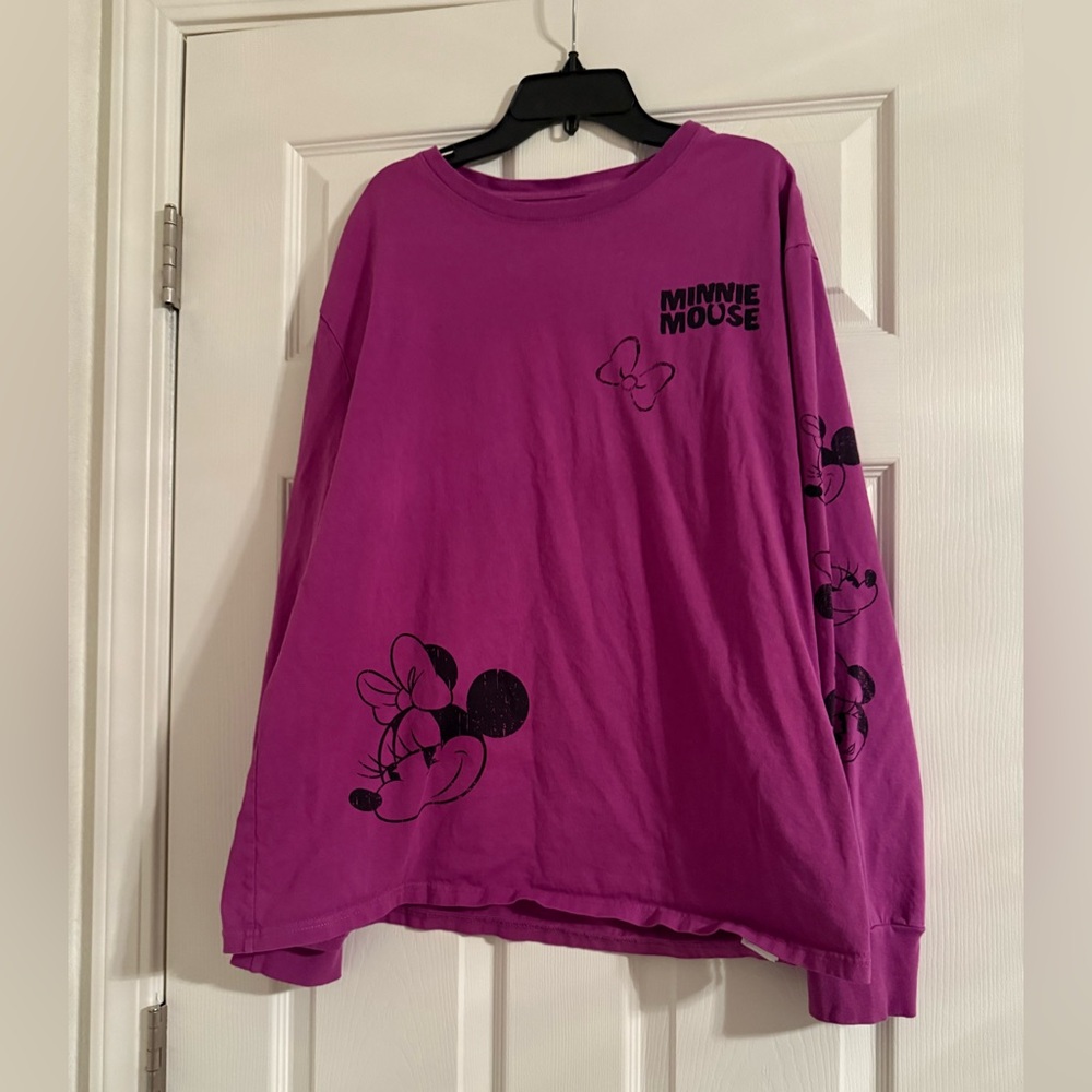 Disney Purple Long Sleeve Tee with Minnie Mouse Graphic